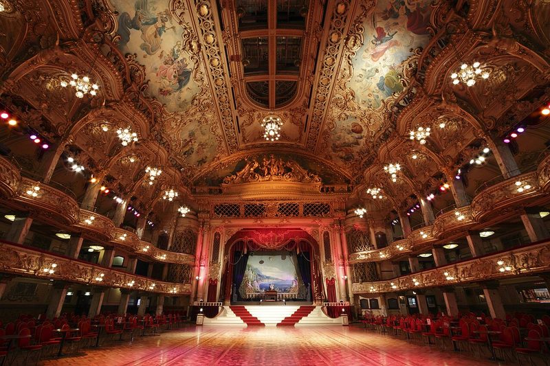 The ornate Tower Ballroom in Blackpool, a grand dance hall