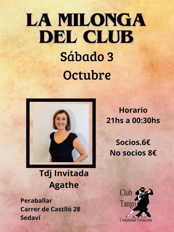 La Milonga del Club — Sábado 3 de octubre (TDJ Agathe) poster