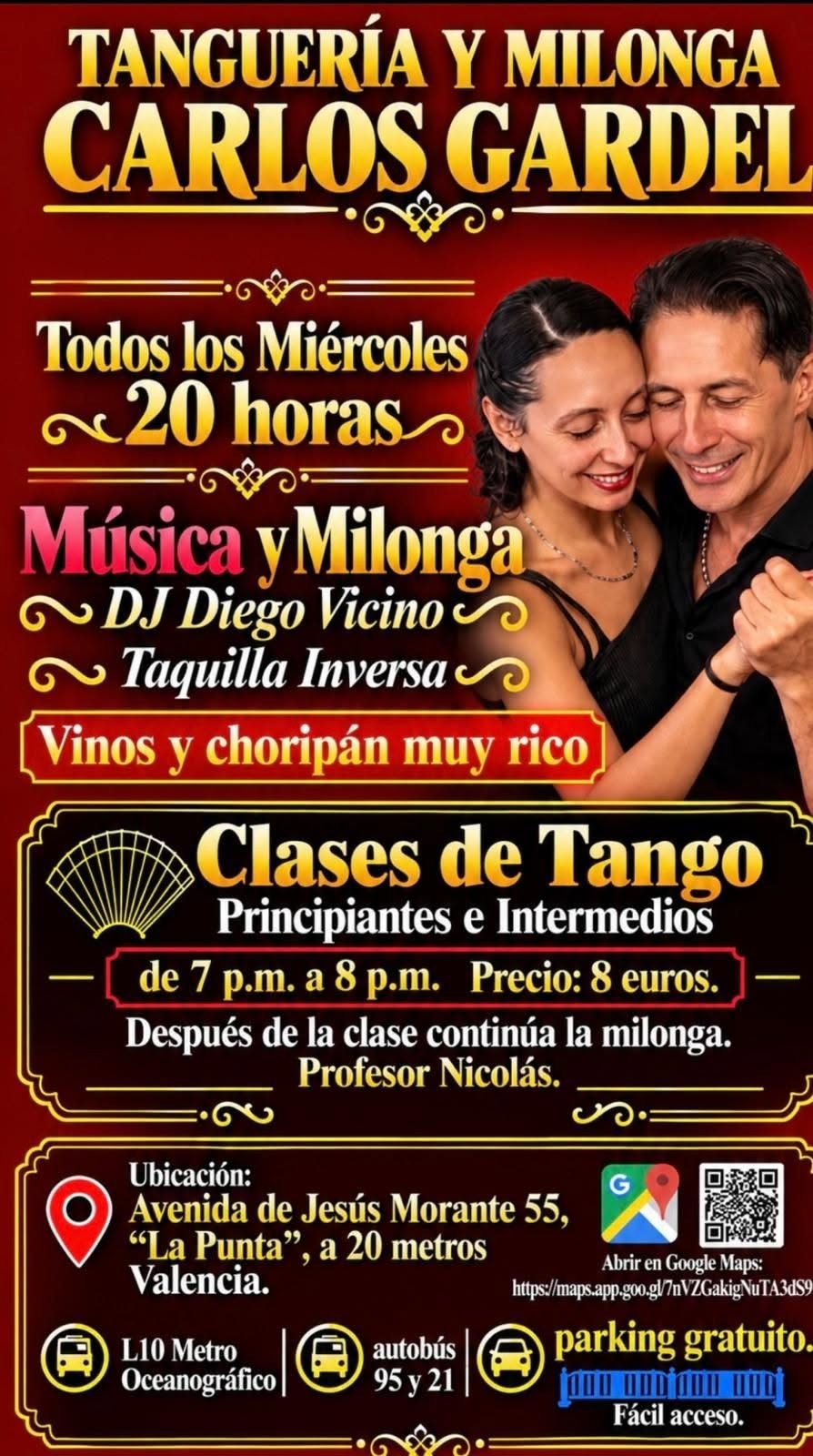 Tanguería y Milonga Carlos Gardel poster