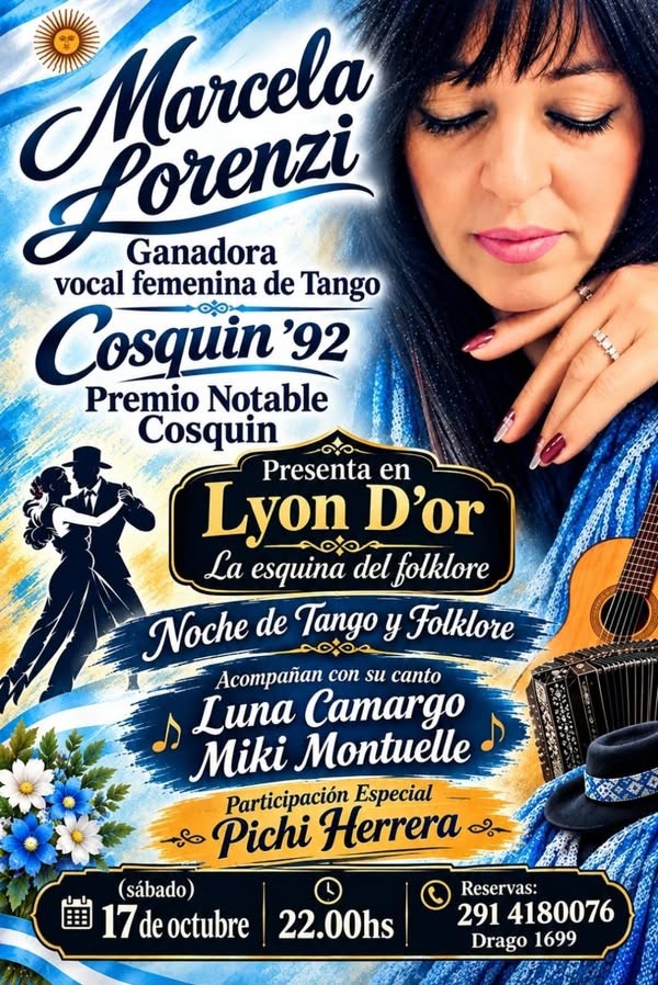 Noche de Tango y Folklore con Marcela Lorenzi en Lyon D'Or poster