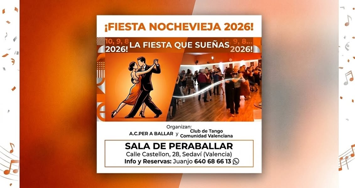Fiesta de Nochevieja 2026 — Club Tango Comunidad Valenciana poster