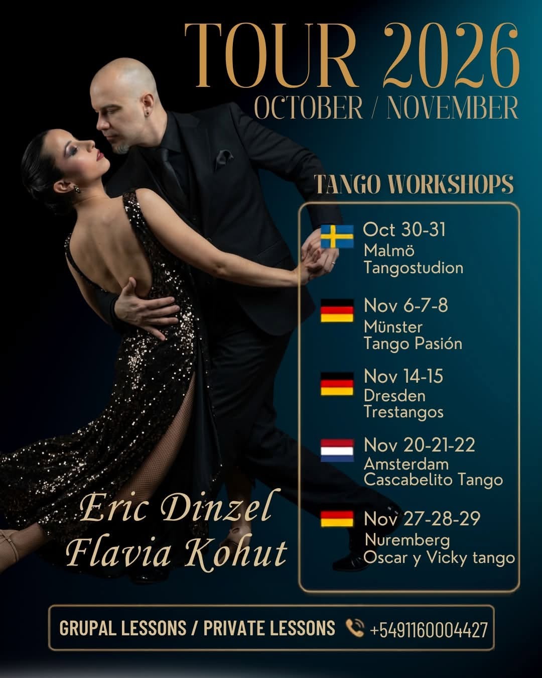Tango workshops with Eric Dinzel & Flavia Kohut — Amsterdam poster